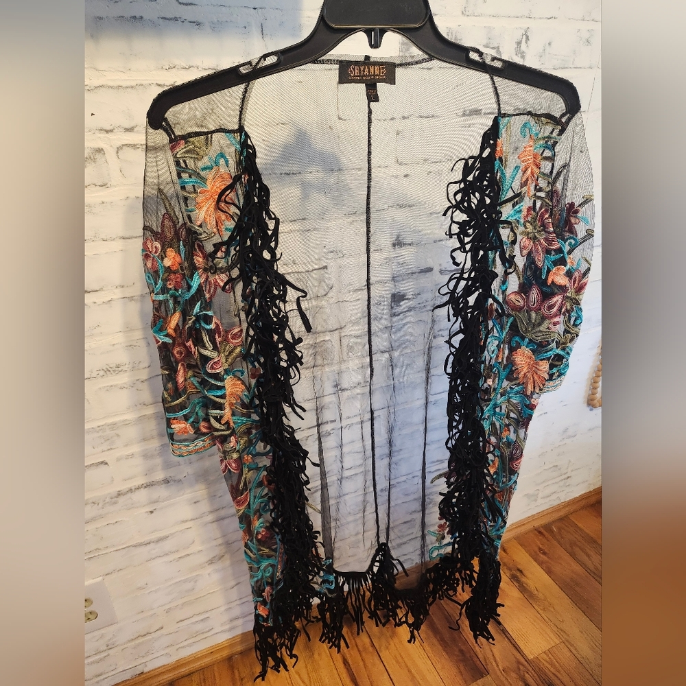 Shyanne Sheer Floral Western Kimono with Fringe